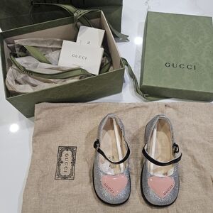 Gucci Kids' Girls Silver Glitter Bar Shoes - Size 21